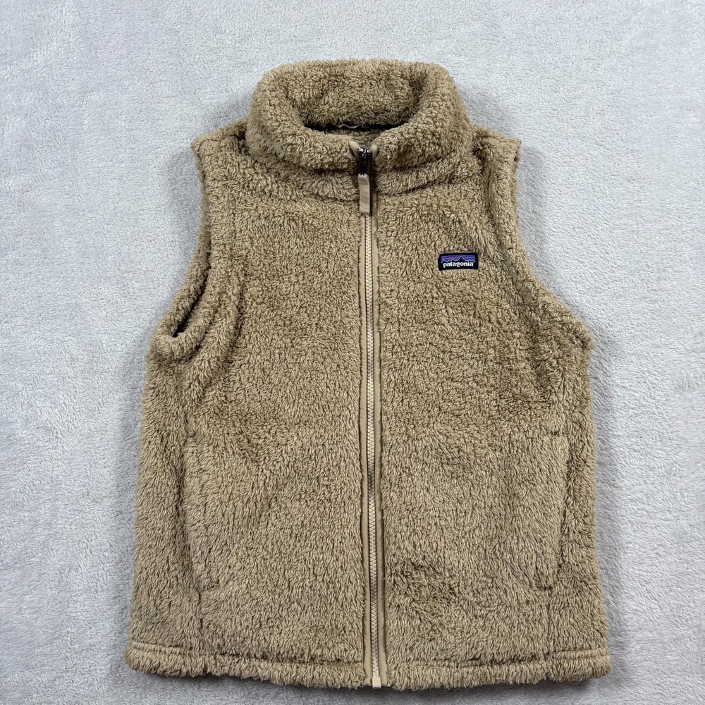 Patagonia Worn Wear Los Gatos Fleece‎ Vest Girls XL El Cap Khaki Logo Full Zip